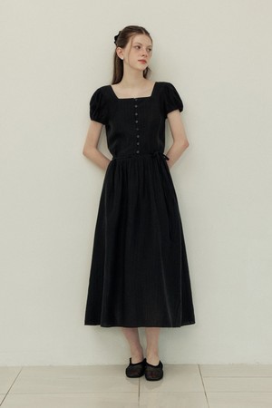 See through choker law rise long dress - black