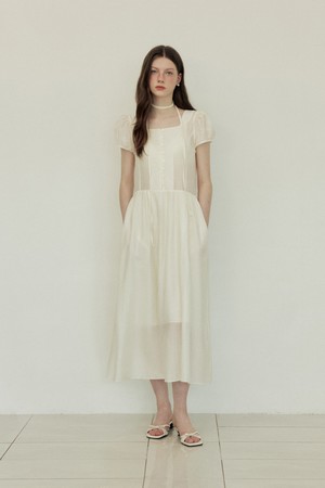 See through choker law rise long dress - cream