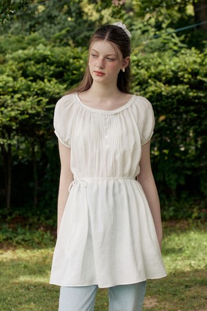 Front pintuck vintage lace mini dress - white