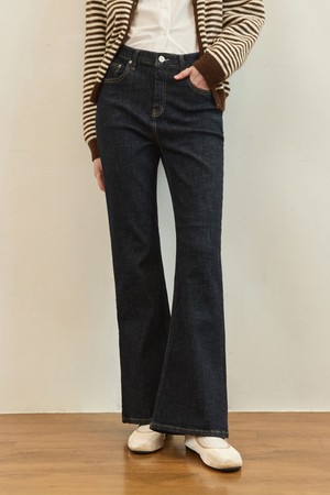 Nonfade slim boots cut denim pants - deep blue