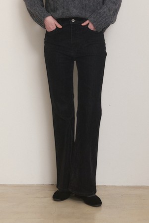 Velvet warm boots cut pants - black