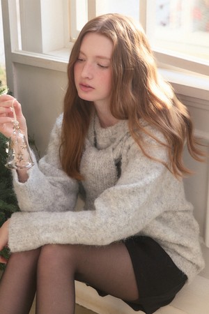 Hoodie muffler knit set - grey