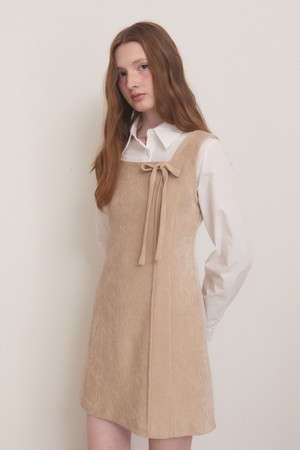 Velvet belted mini dress - beige