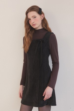 Velvet belted mini dress - black