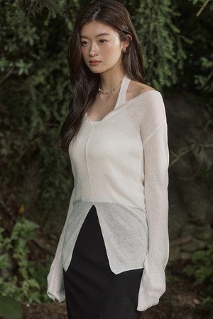 Slit see through summer layered knit - ivory