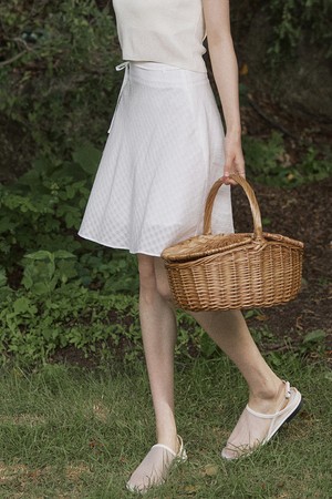 Oblique check ribbon midi skirt - white