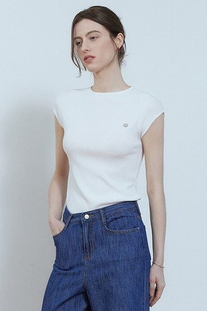 AD charm semi cap sleeve knit - white