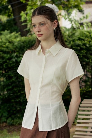 See through sheer belt shirt - ivory