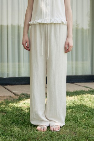 Linen sheer banding wide pants - natural