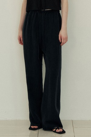 Linen sheer banding wide pants - black