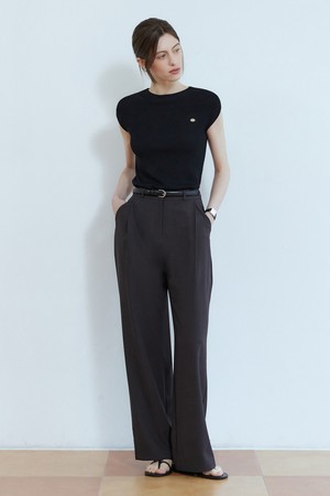 Summer pintuck straight fit slacks - charcoal