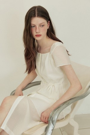 Square neck slim long dress - ivory