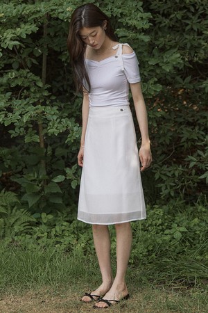 Wrinkle see through layered midi skirt - white