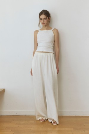 Linen hidden banding wide pants - ivory