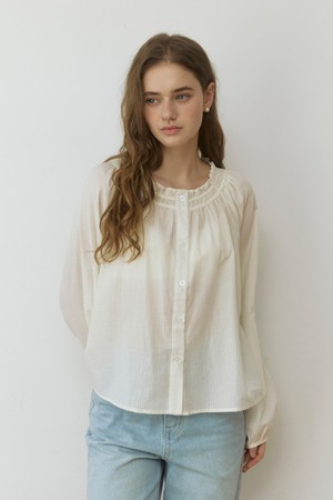 Breeze frill jacquard blouse - cream