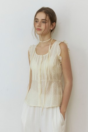 Frill mini flower see through blouse - cream