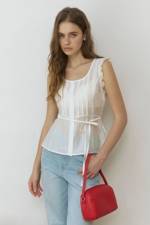 Frill mini flower see through blouse - white