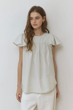 Pixie ruffle wing belted blouse - ash khaki