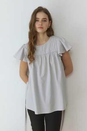 Pixie ruffle wing belted blouse - pale grey