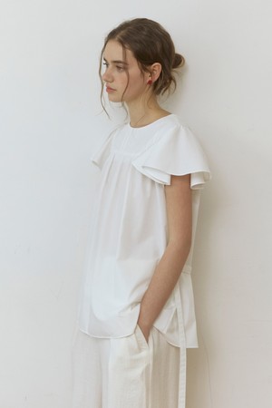 Pixie ruffle wing belted blouse - white