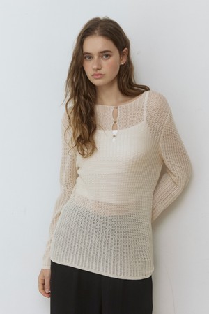 Three button net see through knit - natural