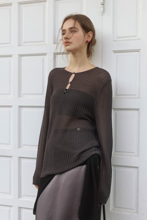 Three button net see through knit - charcoal