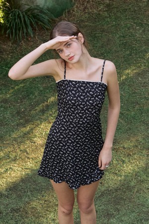 Lovey vintage pattern mini dress - black