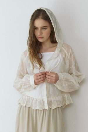 Flower jacquard see through hood - cream