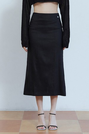 H line linen long skirt - black