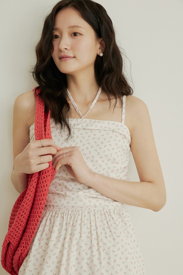 ADAUL - 민소매 원피스 - Jelli shirring choker pattern mini dress - cream