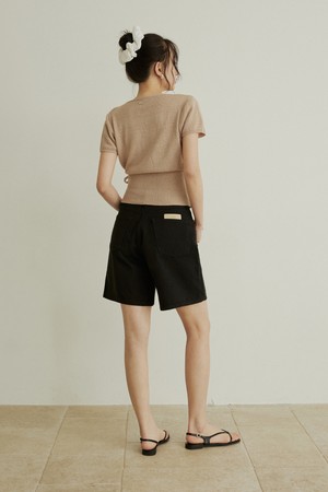 Back label cotton half pants - 3color