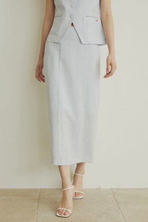 H line linen long skirt - blue