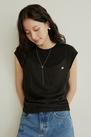 Layered bustier ribbon shirring t shirt - 4color