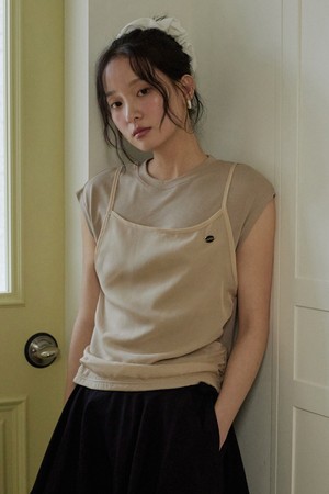 Layered bustier ribbon shirring t shirt - 4color