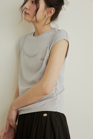 Layered bustier ribbon shirring t shirt - 4color