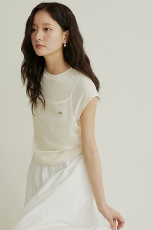 Layered bustier ribbon shirring t shirt - 4color