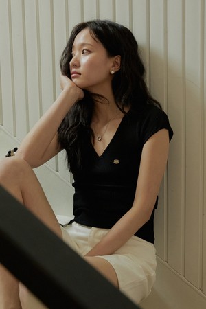 Summer v neck golgi cap sleeve knit - 2color