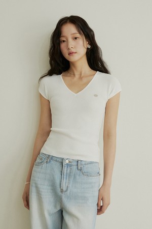 Summer v neck golgi cap sleeve knit - 2color