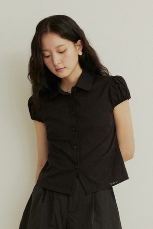 See through stripe cap sleeve blouse - black
