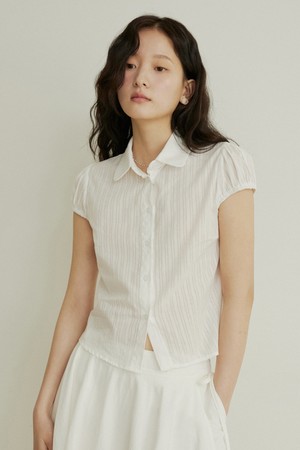 See through stripe cap sleeve blouse - white