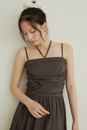 Jelli shirring choker mini dress - charcoal