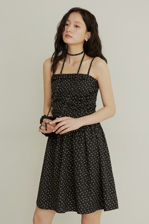 Jelli shirring choker pattern mini dress - black