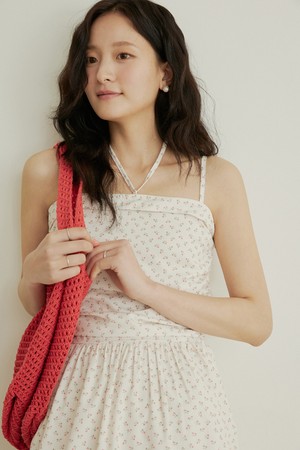Jelli shirring choker pattern mini dress - cream