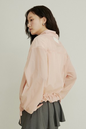 Lace back label ribbon string summer blouson - peach