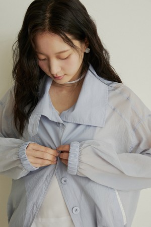 Lace back label ribbon string summer blouson - ashblue