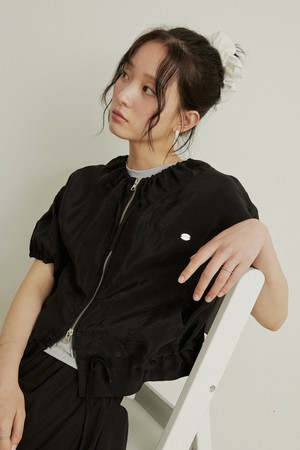 Shirring half windbreaker -  black