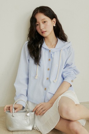 Seersucker stripe vintage hood shirts - blue