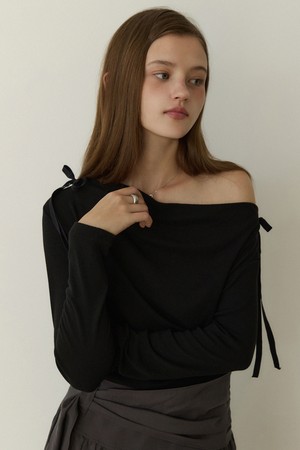 Drape double ribbon t shirts - 3color