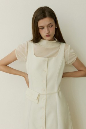 Velvet half pola sleeve shirring t shirts - 2color