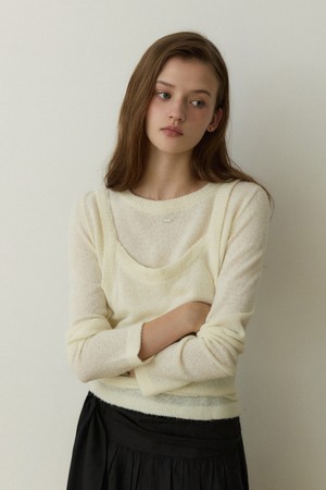 Multi hairy knit bustier set - ivory